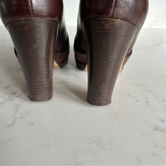 Max & Co Brown Leather Heeled Slouchy Mid Calf Boots Womens size 38 - Picture 12 of 14
